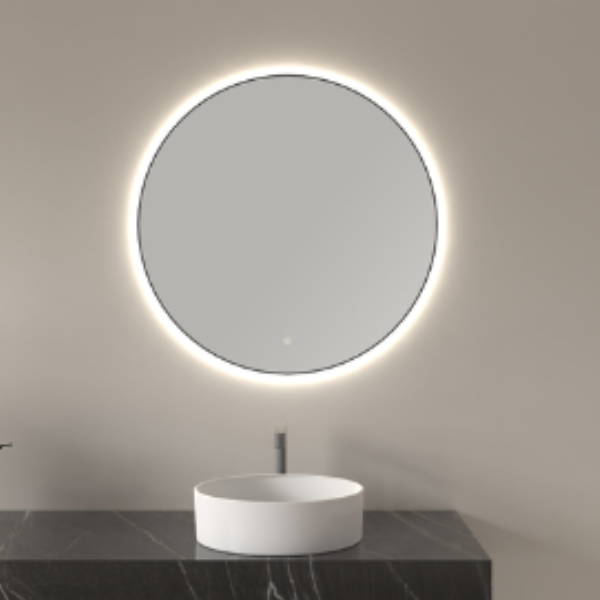 spiegel met dimbaar cm Wiesbaden 80 Novi mat zwart LED, ronde