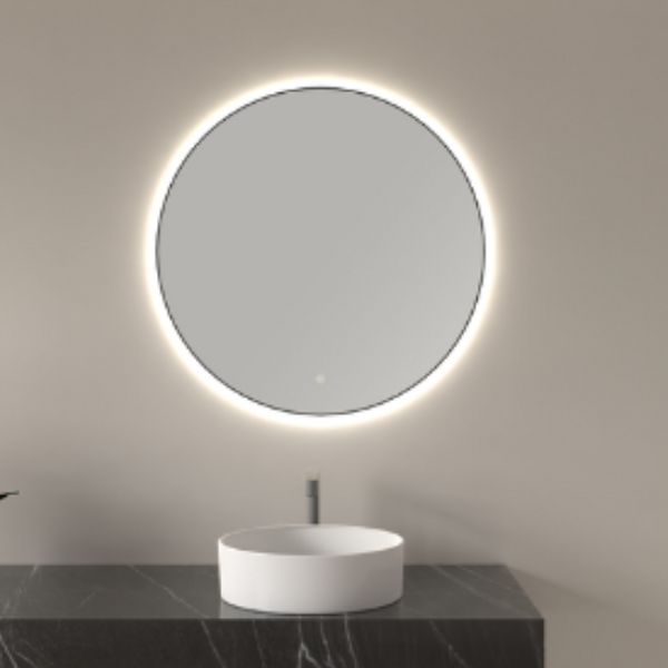 Wiesbaden Novi ronde spiegel met LED, dimbaar 60 cm mat zwart